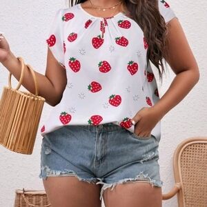 SHEIN White Top with Red Strawberry Print